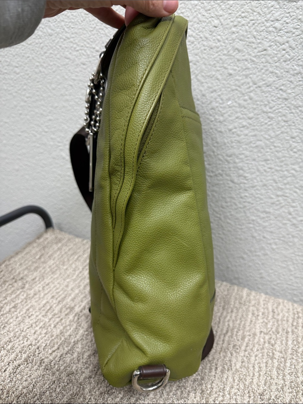 Coach Thompson Green Pebbled Leather Crossbody Sling with Brown Strap - Picture 5 of 13
